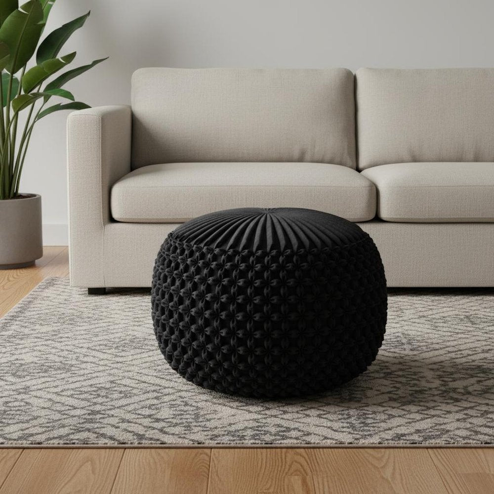 20" Slate Gray Velvet Tufted Round Pouf Ottoman
