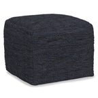 18" Dark Blue Genuine Leather Pouf Ottoman