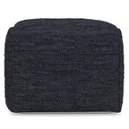 18" Dark Blue Genuine Leather Pouf Ottoman