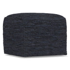 18" Dark Blue Genuine Leather Pouf Ottoman