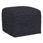 18" Dark Blue Genuine Leather Pouf Ottoman