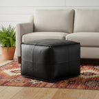 18" Brown Genuine Leather Pouf Ottoman