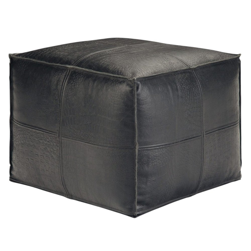 18" Brown Genuine Leather Pouf Ottoman