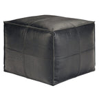 18" Brown Genuine Leather Pouf Ottoman