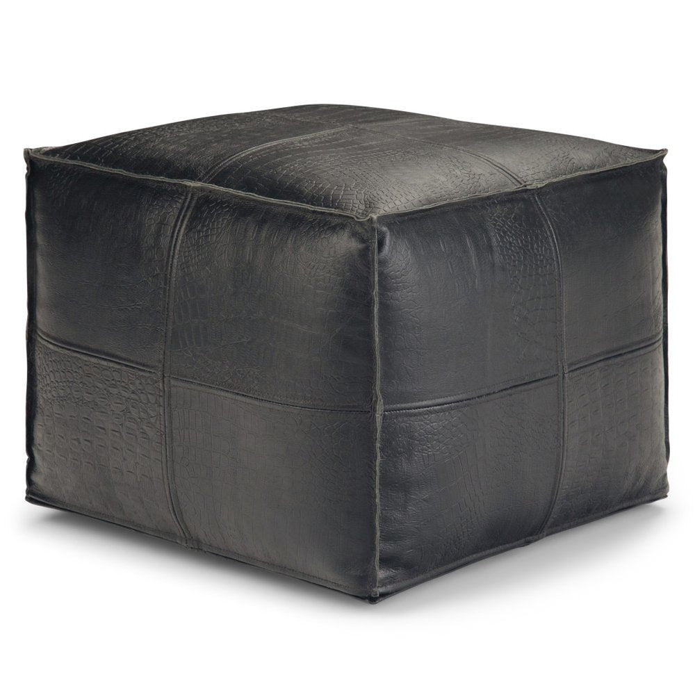 18" Brown Genuine Leather Pouf Ottoman