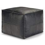 18" Brown Genuine Leather Pouf Ottoman