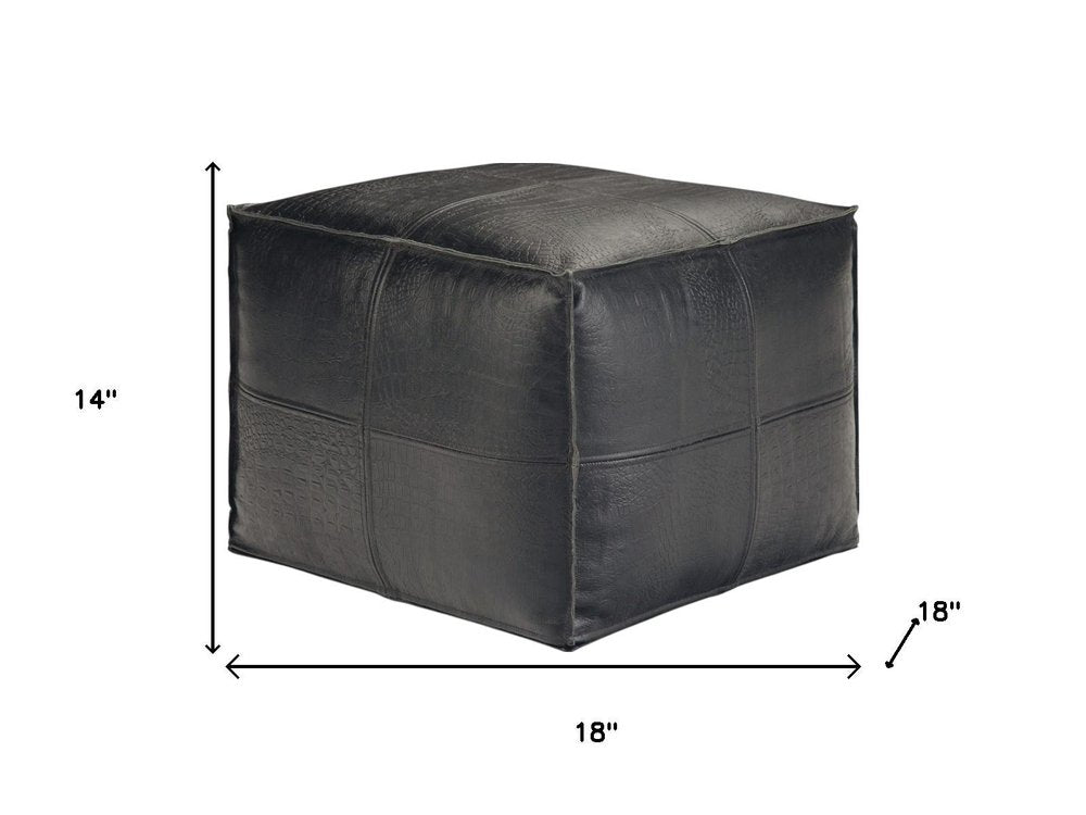 18" Brown Genuine Leather Pouf Ottoman