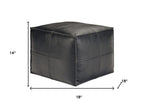 18" Brown Genuine Leather Pouf Ottoman