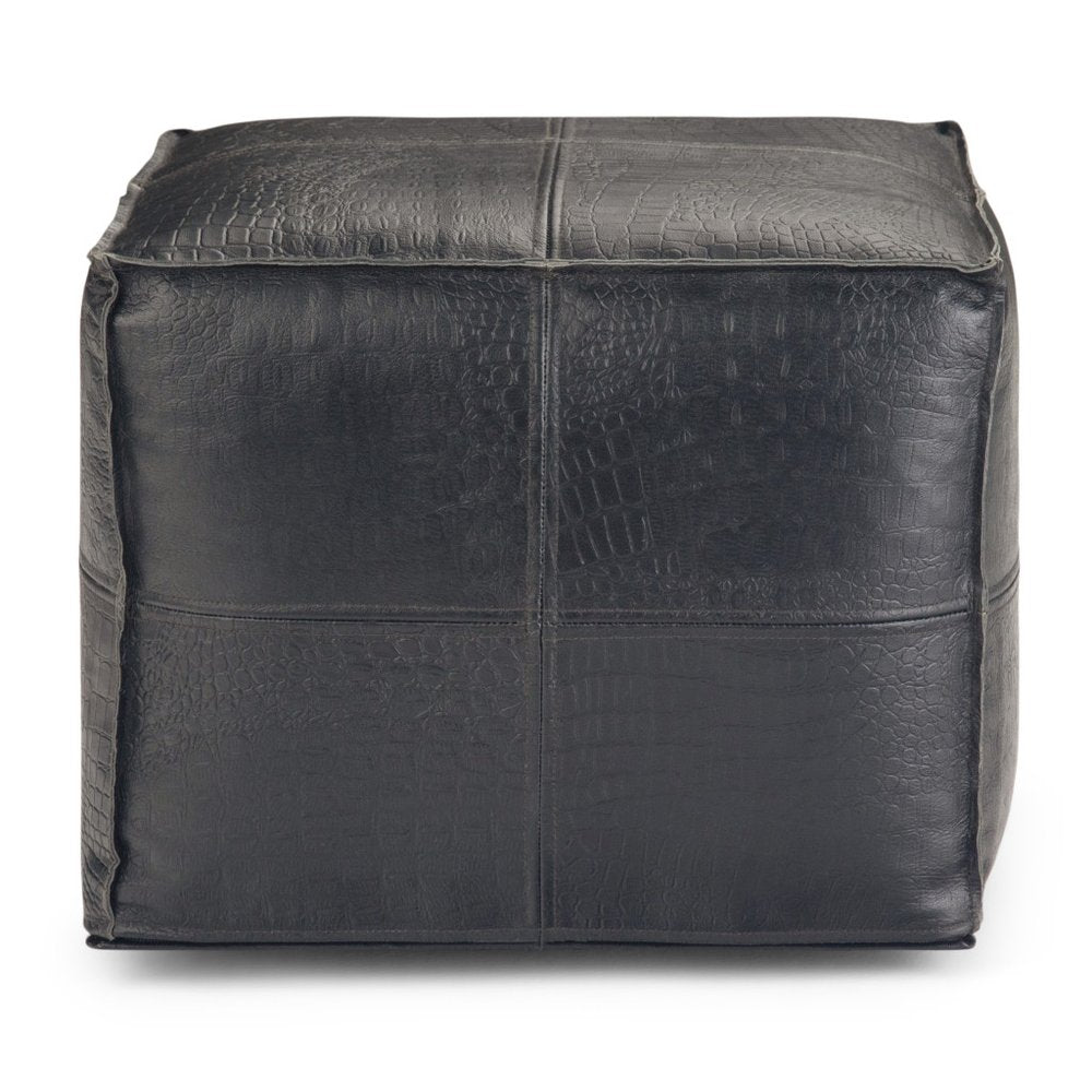 18" Brown Genuine Leather Pouf Ottoman