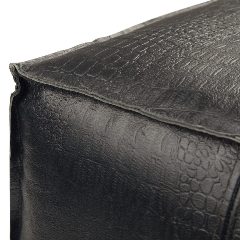 18" Brown Genuine Leather Pouf Ottoman