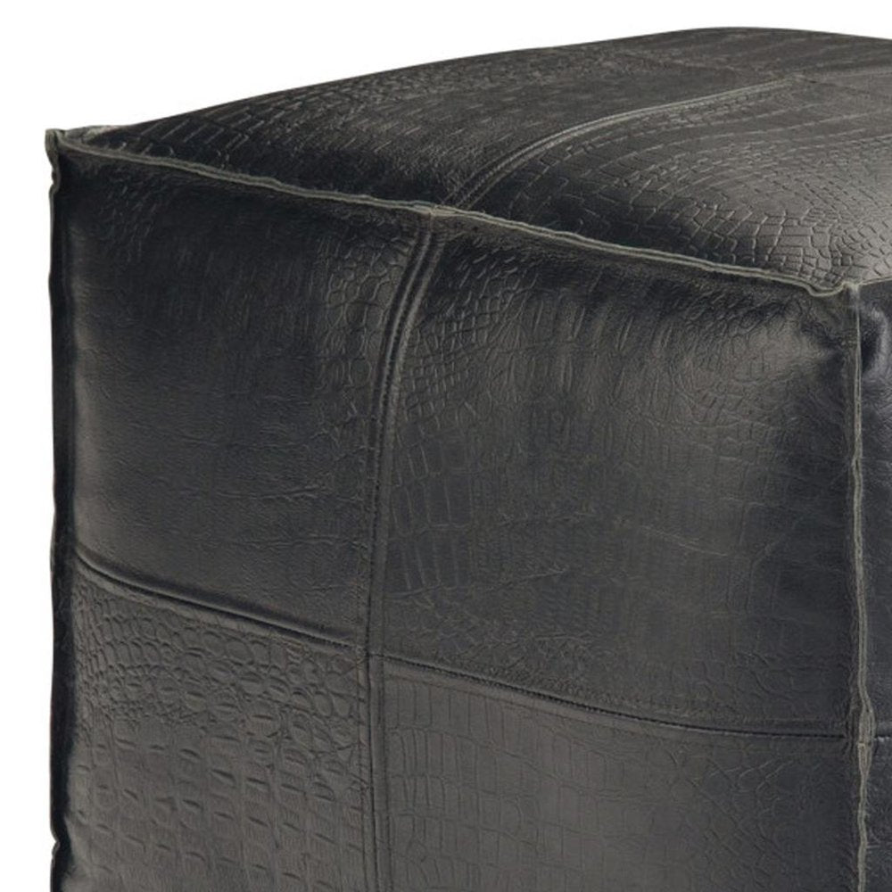 18" Brown Genuine Leather Pouf Ottoman
