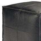 18" Brown Genuine Leather Pouf Ottoman