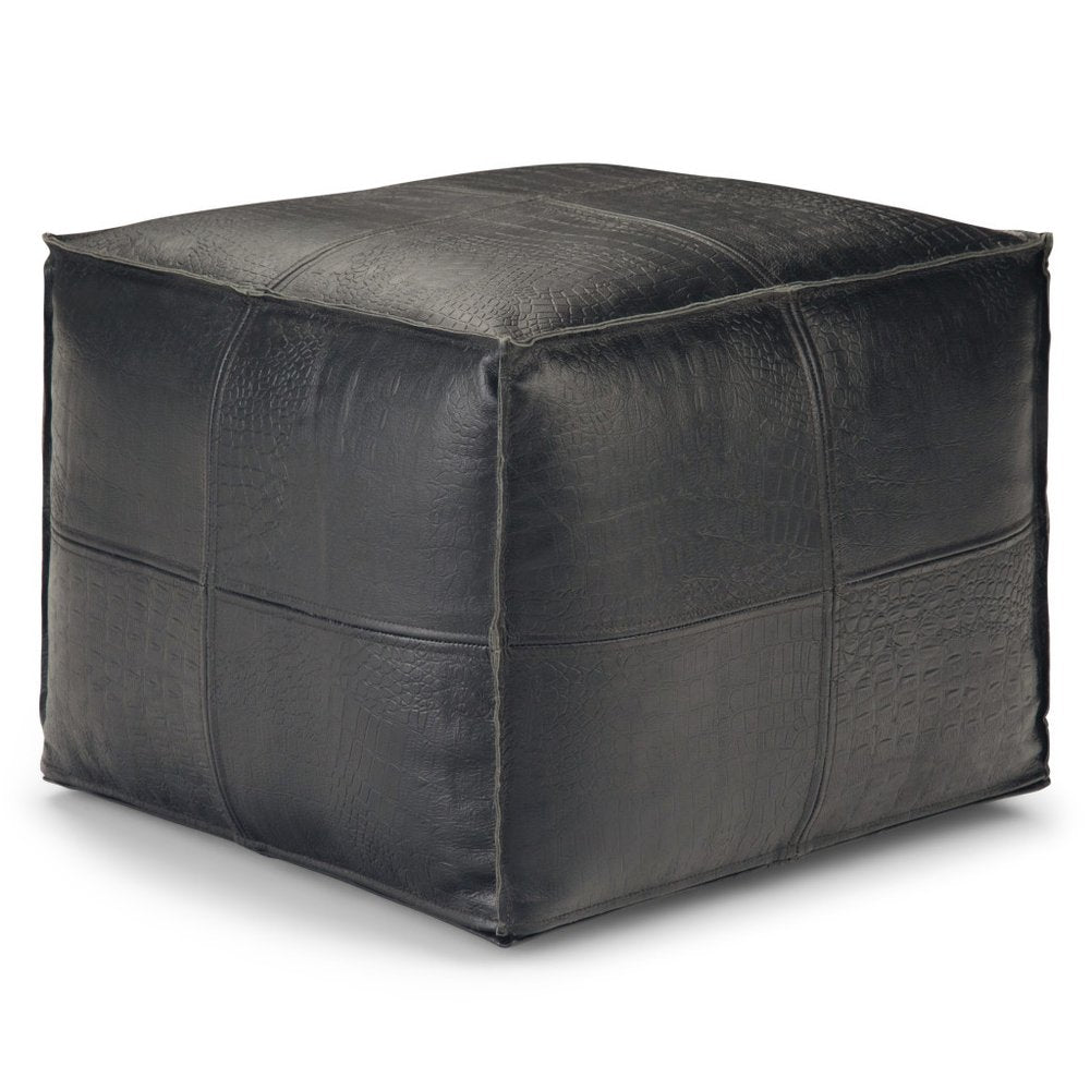 18" Brown Genuine Leather Pouf Ottoman
