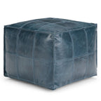 18" Teal Blue Genuine Leather Pouf Ottoman