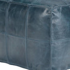 18" Teal Blue Genuine Leather Pouf Ottoman