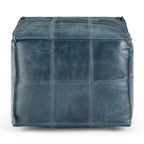 18" Teal Blue Genuine Leather Pouf Ottoman