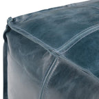 18" Teal Blue Genuine Leather Pouf Ottoman