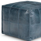 18" Teal Blue Genuine Leather Pouf Ottoman