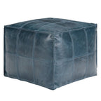18" Teal Blue Genuine Leather Pouf Ottoman