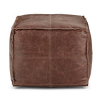 18" Brown Genuine Leather Pouf Ottoman
