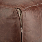 18" Brown Genuine Leather Pouf Ottoman