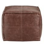 18" Brown Genuine Leather Pouf Ottoman