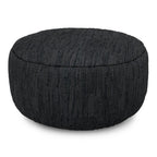 30" Black Genuine Leather Round Pouf Ottoman