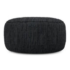 30" Black Genuine Leather Round Pouf Ottoman