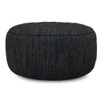30" Black Genuine Leather Round Pouf Ottoman