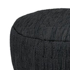 30" Black Genuine Leather Round Pouf Ottoman