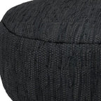 30" Black Genuine Leather Round Pouf Ottoman