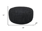 30" Black Genuine Leather Round Pouf Ottoman