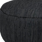 30" Black Genuine Leather Round Pouf Ottoman