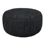 30" Black Genuine Leather Round Pouf Ottoman
