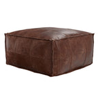 26" Dark Brown Leather Pouf Ottoman