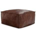 26" Dark Brown Leather Pouf Ottoman