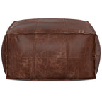 26" Dark Brown Leather Pouf Ottoman