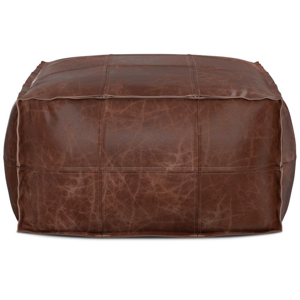 26" Dark Brown Leather Pouf Ottoman