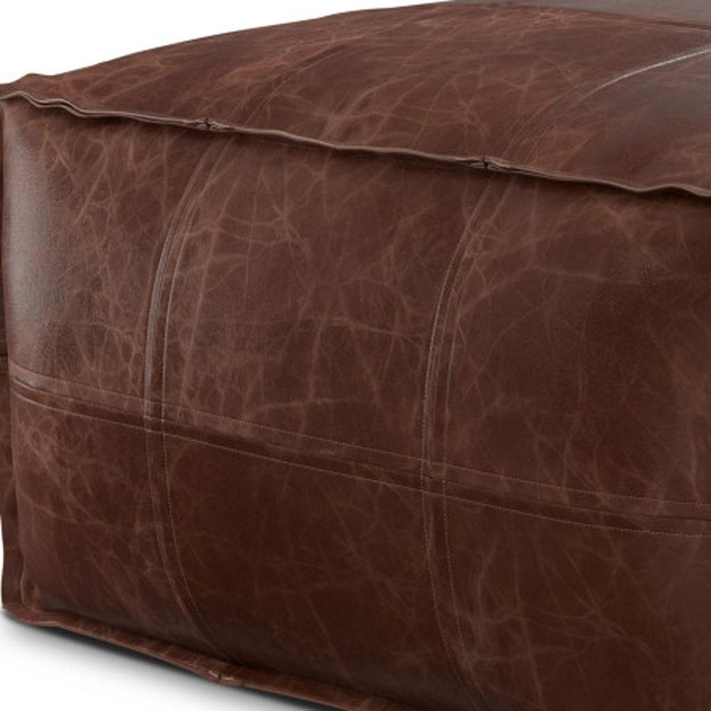 26" Dark Brown Leather Pouf Ottoman