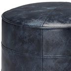 18" Brown Genuine Leather Round Pouf Ottoman