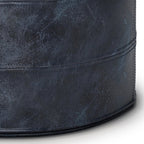 18" Brown Genuine Leather Round Pouf Ottoman