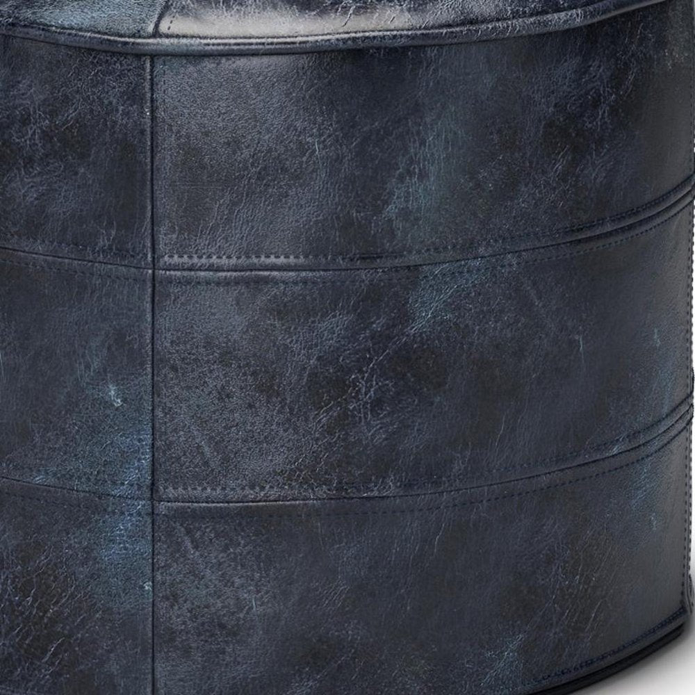 18" Brown Genuine Leather Round Pouf Ottoman