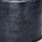18" Brown Genuine Leather Round Pouf Ottoman