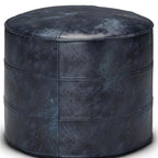18" Brown Genuine Leather Round Pouf Ottoman