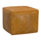 18" Brown Genuine Leather Pouf Ottoman