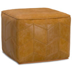 18" Brown Genuine Leather Pouf Ottoman