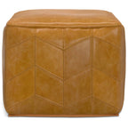 18" Brown Genuine Leather Pouf Ottoman