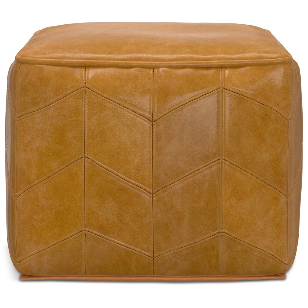 18" Brown Genuine Leather Pouf Ottoman