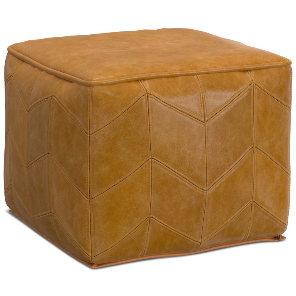18" Brown Genuine Leather Pouf Ottoman