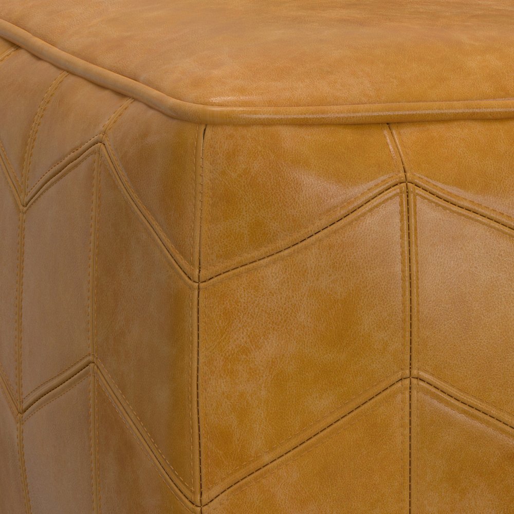 18" Brown Genuine Leather Pouf Ottoman